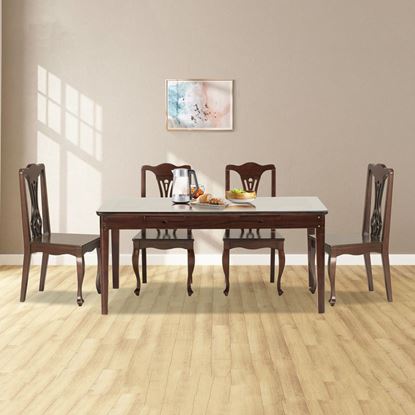 Picture of Dining Set Item Name: TDH-314 & CFD-314 (6 PCS)Dimension : Table: L- 170 x W-100 x H-77 CM | Chair: L-47.5 x W-51 x H-100 CM  Material : Wood