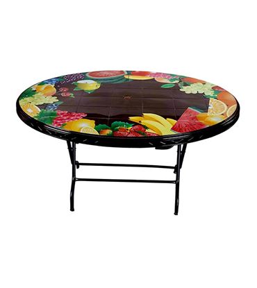 Picture of Rfl Round steel leg tableDining Table 6 Seat  S/L Print Mixed Fruit